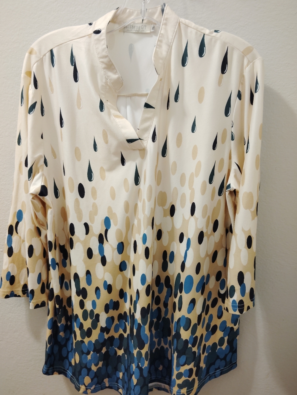 BaiShengGT Cream Blouse with Multicolor Teardrop Print